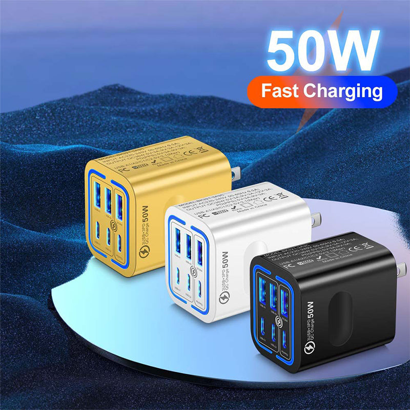 📢📢50% OFF⏰ 50W 6-Port USB C Wall Charger
