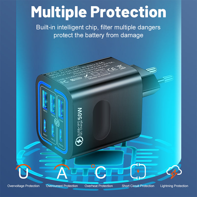 📢📢50% OFF⏰ 50W 6-Port USB C Wall Charger