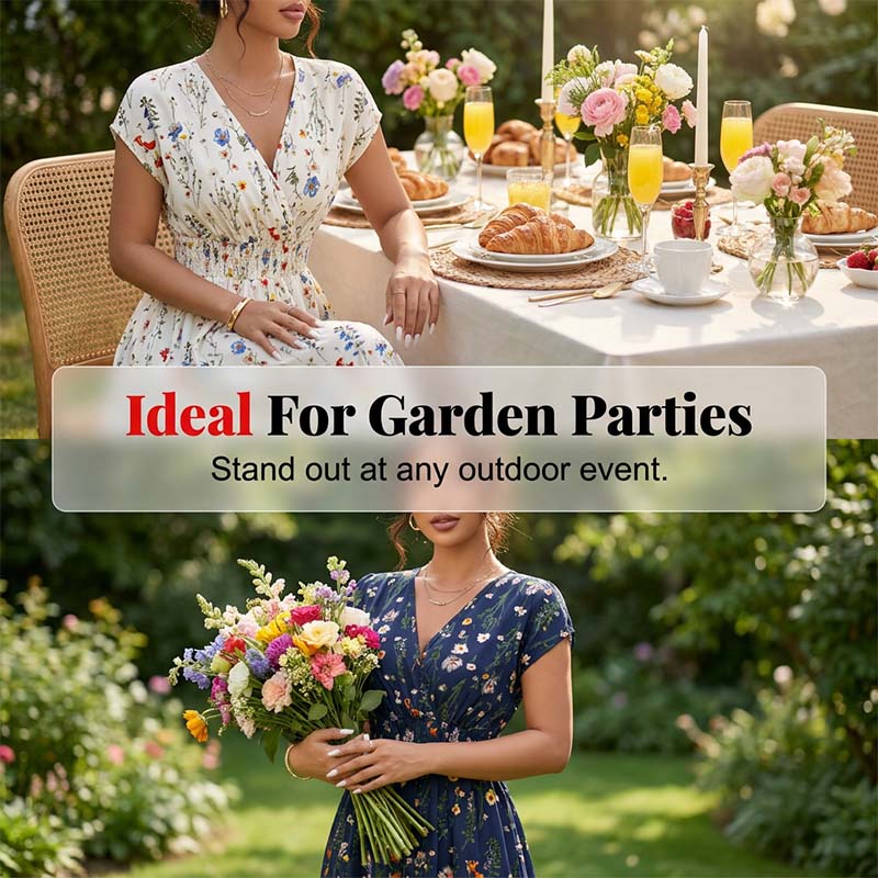 👗 LIMITED-TIME 50% OFF! ✨ Floral V-Neck Maxi Dress – Elegant Smocked Waist, Premium Fabric 🌸