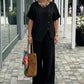 Chic Button Detail Top & Wide-Leg Pants Set