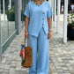 Chic Button Detail Top & Wide-Leg Pants Set