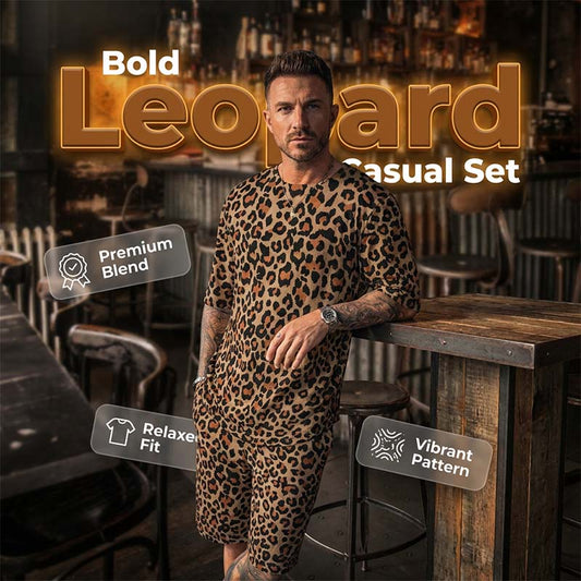 Men's Stylish Leopard Print Short-Sleeve Top & Shorts Set