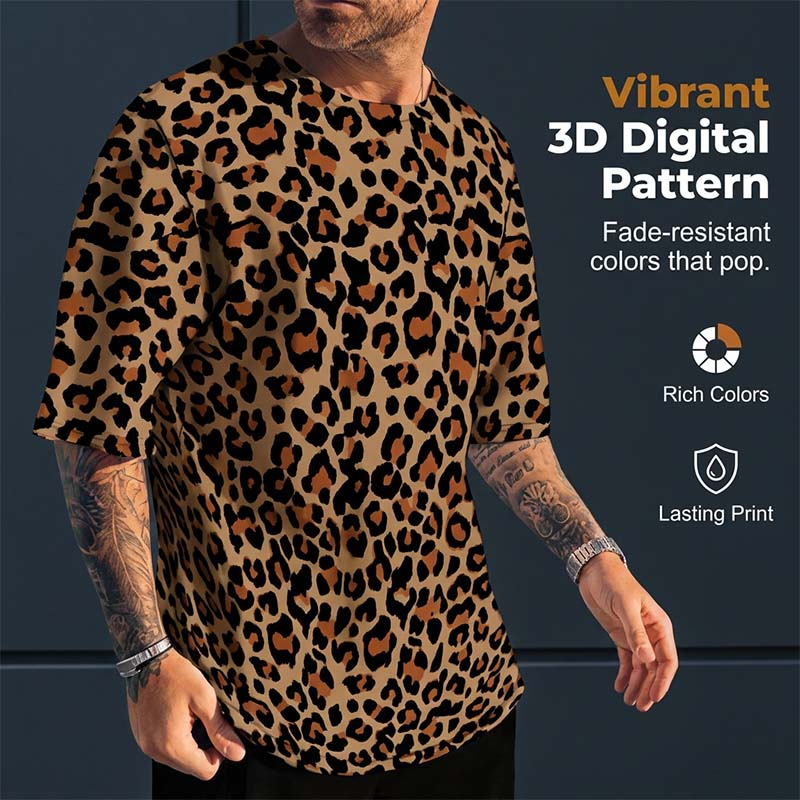 Men's Stylish Leopard Print Short-Sleeve Top & Shorts Set