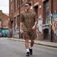 Men's Stylish Leopard Print Short-Sleeve Top & Shorts Set