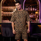 Men's Stylish Leopard Print Short-Sleeve Top & Shorts Set