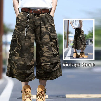 Unisex Wide-Leg Camo Cargo Shorts