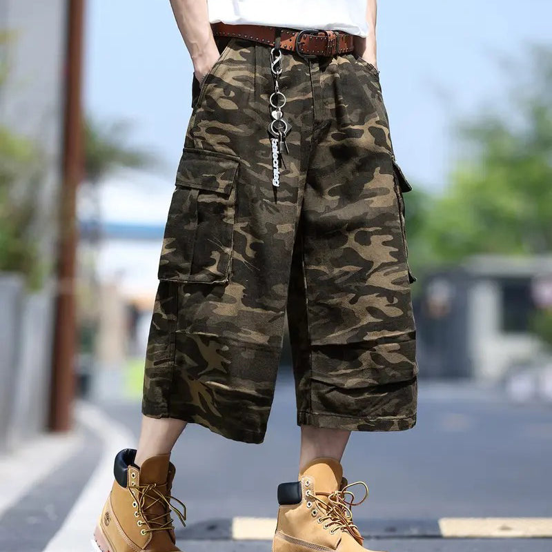 Unisex Wide-Leg Camo Cargo Shorts