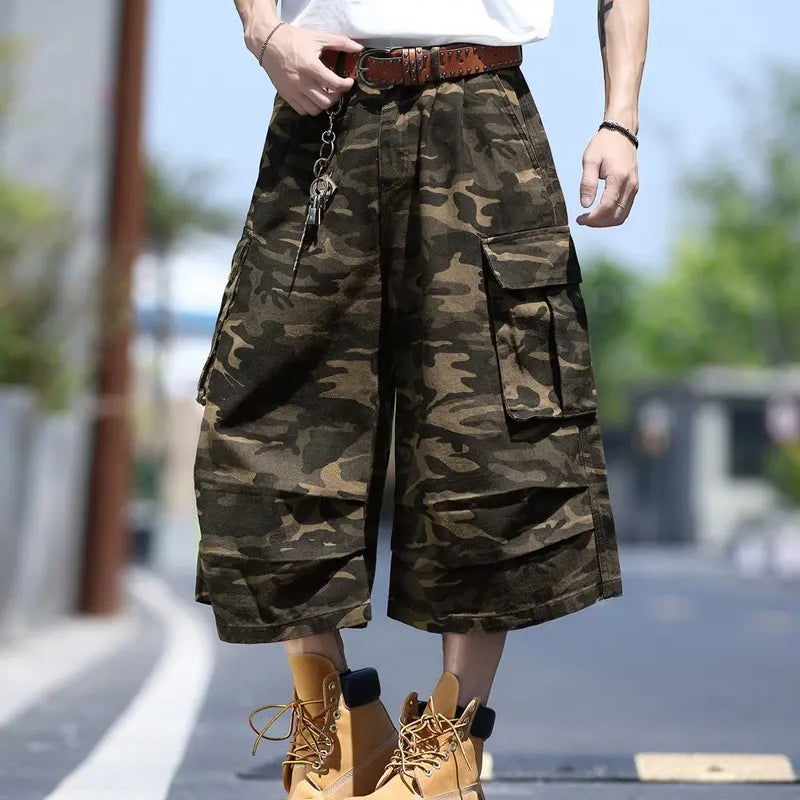 Unisex Wide-Leg Camo Cargo Shorts