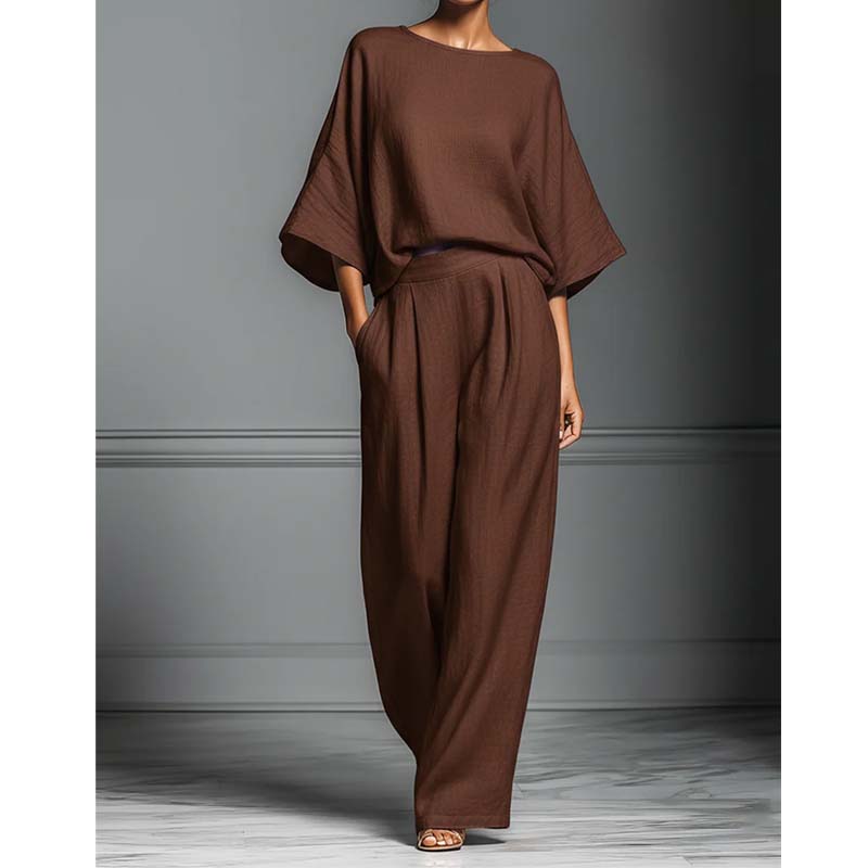 👕 LIMITED-TIME 50% OFF! ✨ Two-Piece Set – Dolman Sleeve Top, Wide-Leg Pants, Loose Fit 🌿