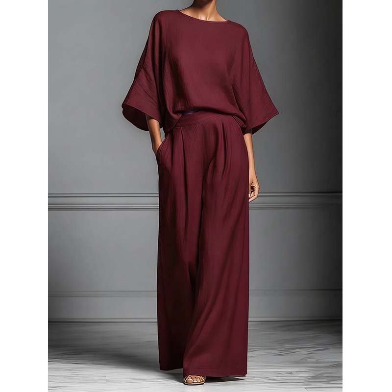 👕 LIMITED-TIME 50% OFF! ✨ Two-Piece Set – Dolman Sleeve Top, Wide-Leg Pants, Loose Fit 🌿