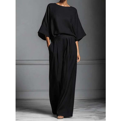 👕 LIMITED-TIME 50% OFF! ✨ Two-Piece Set – Dolman Sleeve Top, Wide-Leg Pants, Loose Fit 🌿