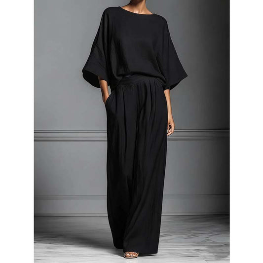👕 LIMITED-TIME 50% OFF! ✨ Two-Piece Set – Dolman Sleeve Top, Wide-Leg Pants, Loose Fit 🌿