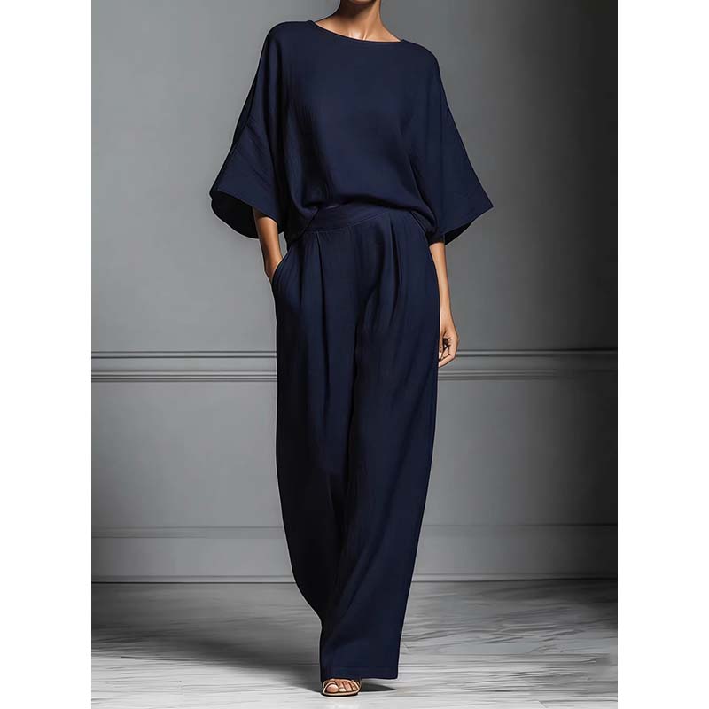 👕 LIMITED-TIME 50% OFF! ✨ Two-Piece Set – Dolman Sleeve Top, Wide-Leg Pants, Loose Fit 🌿