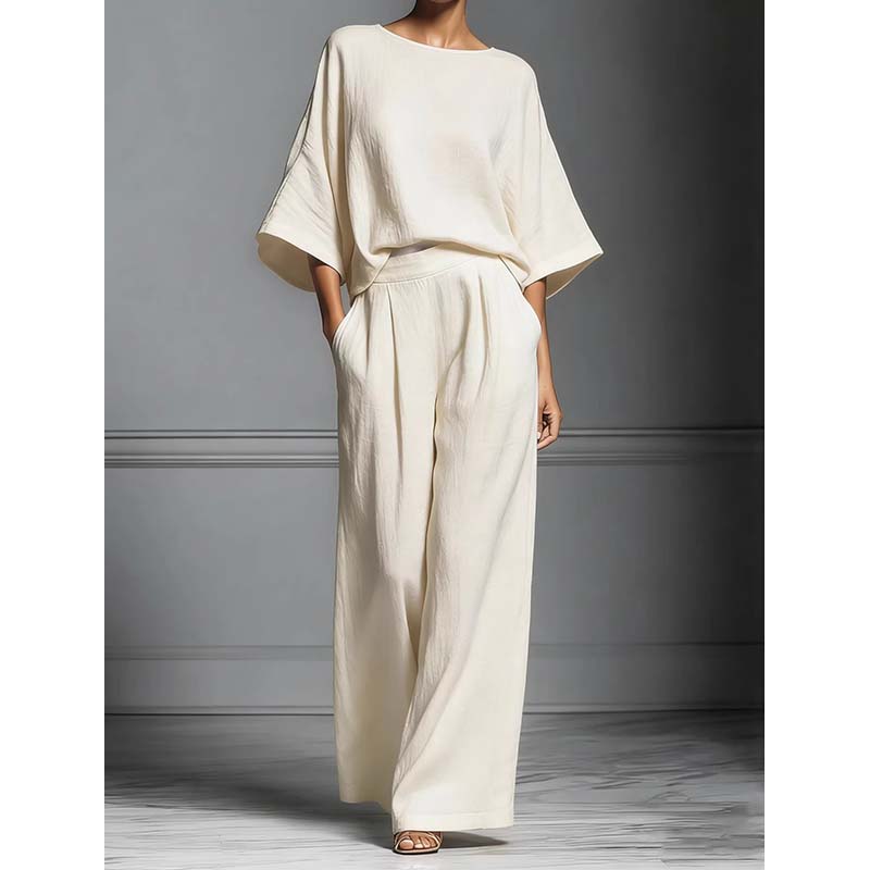 👕 LIMITED-TIME 50% OFF! ✨ Two-Piece Set – Dolman Sleeve Top, Wide-Leg Pants, Loose Fit 🌿