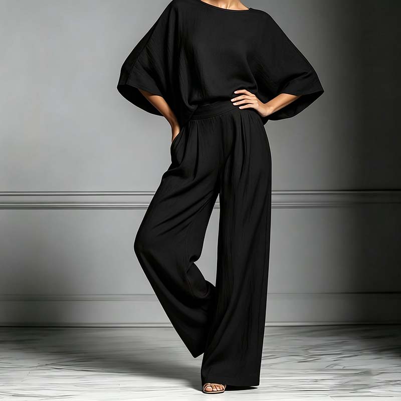 👕 LIMITED-TIME 50% OFF! ✨ Two-Piece Set – Dolman Sleeve Top, Wide-Leg Pants, Loose Fit 🌿