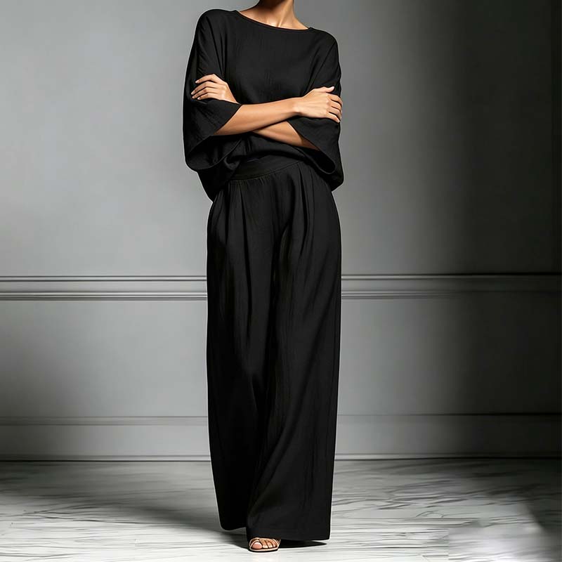👕 LIMITED-TIME 50% OFF! ✨ Two-Piece Set – Dolman Sleeve Top, Wide-Leg Pants, Loose Fit 🌿