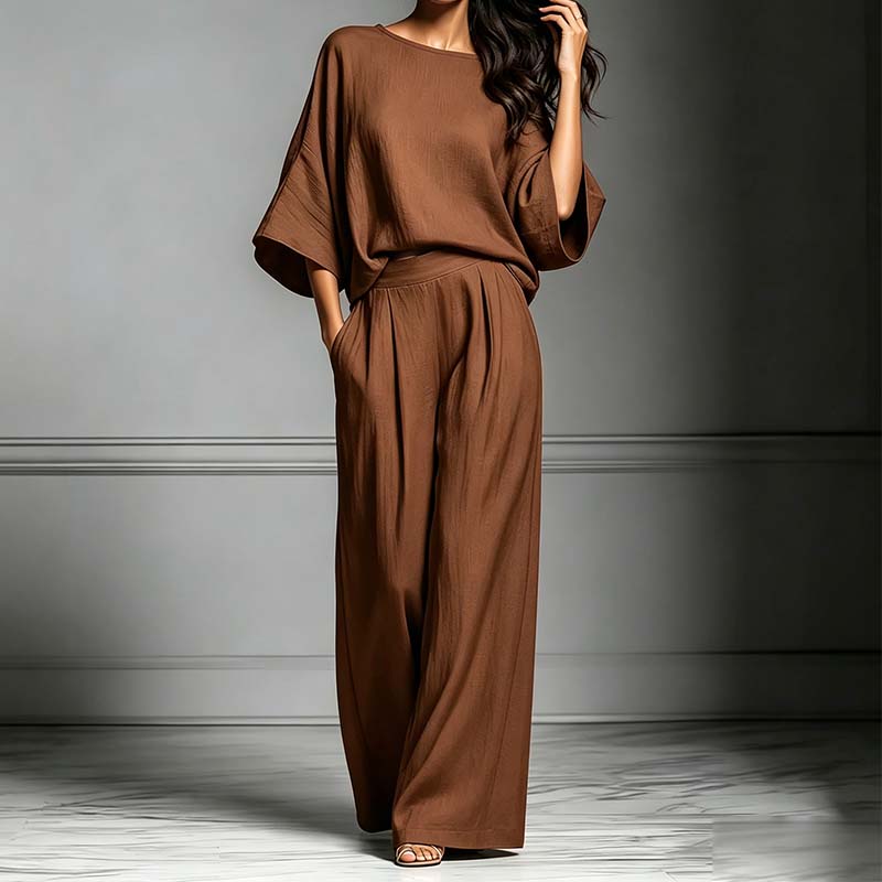 👕 LIMITED-TIME 50% OFF! ✨ Two-Piece Set – Dolman Sleeve Top, Wide-Leg Pants, Loose Fit 🌿