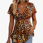 🐆 LIMITED-TIME 50% OFF! ✨ Women’s Leopard Twist-Front Top – V-Neck, Peplum Hem, Bold Print 💃
