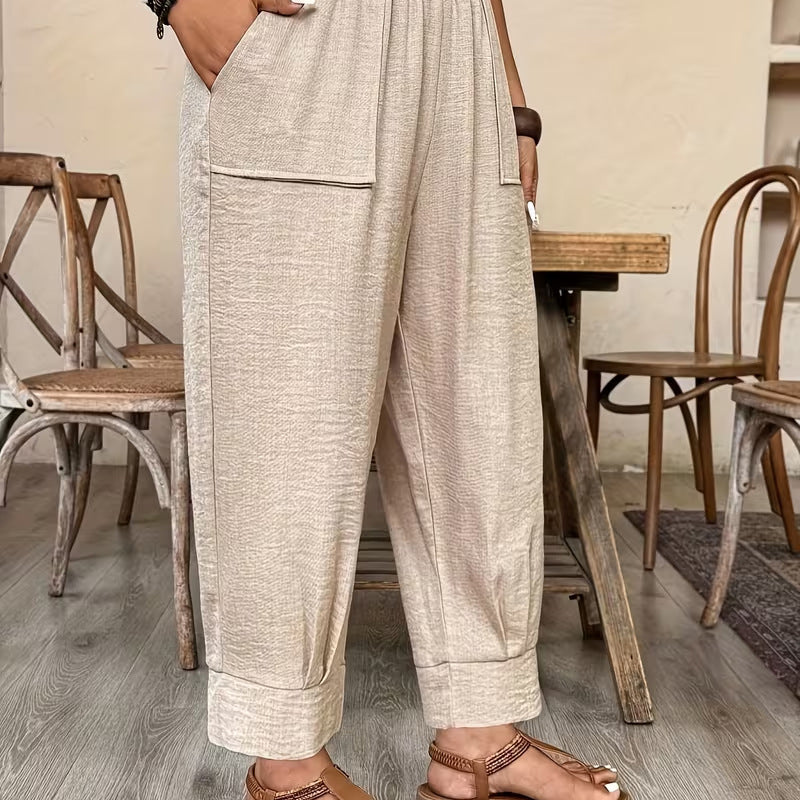 👖 LIMITED-TIME 50% OFF! ✨ Women’s Cuffed Ankle Pants – Relaxed Fit, Elastic Waist, Solid Colors 🍂