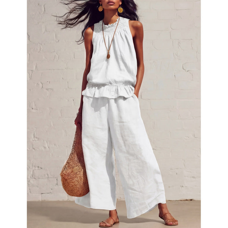 👗 LIMITED-TIME 50% OFF! ✨ Women’s Ruffled Two-Piece Set – Smocked Neck, Relaxed Fit, Vacation Style 🌺