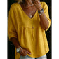 👚 LIMITED-TIME 50% OFF! ✨ Women’s Lace-Trim V-Neck Top – Bohemian Charm, Empire Waist, 3/4 Sleeves 🌼