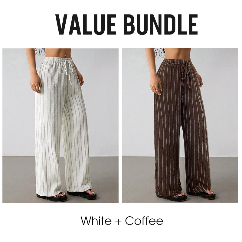 👖 LIMITED-TIME 50% OFF! ✨ Women's Striped Wide-Leg Pants – Drawstring Waist, Lightweight, Versatile 🌸