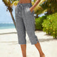 Gingham Capri Pants – Drawstring Comfort & Breathable Cotton-Linen
