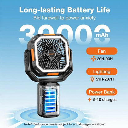 Camping Fan with Detachable Tripod, 30000mAh Rechargeable Fan with LED Lights & 270° Pivot,4 in 1 Cordless Camping Fan, Remote Control Shaking Head Desk Fan for Camping Tent Travel Bedroom Portable Motor summerwins