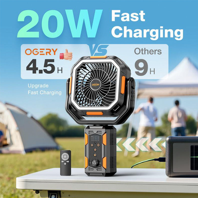 Camping Fan with Detachable Tripod, 30000mAh Rechargeable Fan with LED Lights & 270° Pivot,4 in 1 Cordless Camping Fan, Remote Control Shaking Head Desk Fan for Camping Tent Travel Bedroom Portable Motor summerwins
