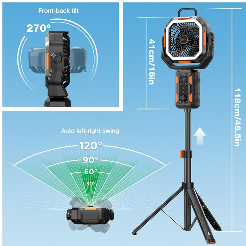Camping Fan with Detachable Tripod, 30000mAh Rechargeable Fan with LED Lights & 270° Pivot,4 in 1 Cordless Camping Fan, Remote Control Shaking Head Desk Fan for Camping Tent Travel Bedroom Portable Motor summerwins