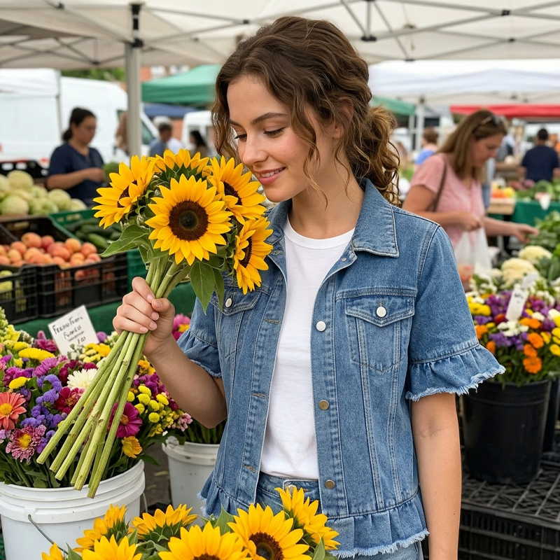Women's Summer Ruffled Sleeve Denim Jacket