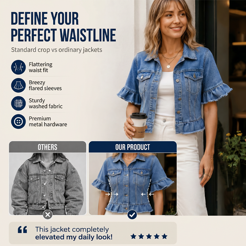 Women's Summer Ruffled Sleeve Denim Jacket