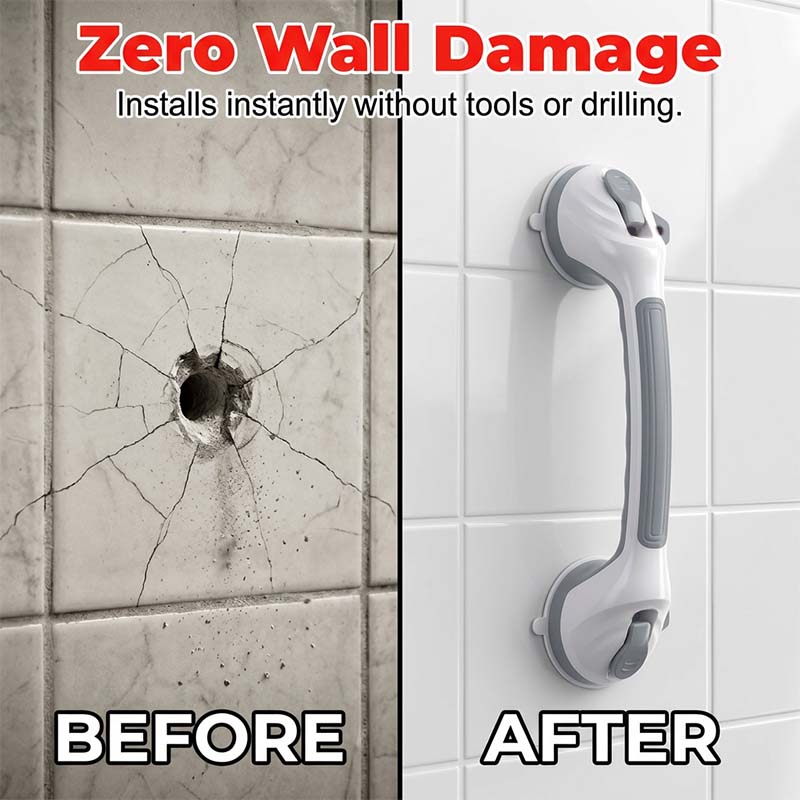 🚿 50% OFF! ✨ Suction Cup Grab Bar – Tool-Free No-Drill Install on Tile & Glass, Strong Vacuum Hold, Removable & Reusable – Extra Balance Support for Bathroom Safety 🔒