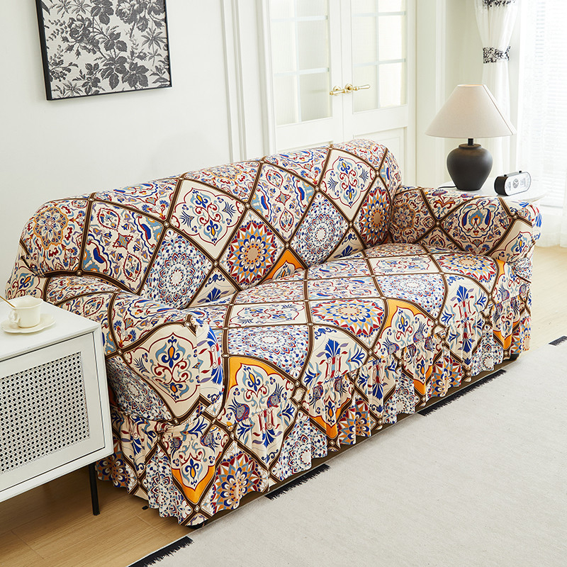 🛋️High-Stretch Sofa Slipcover – Ruffled Hem & Full Protection