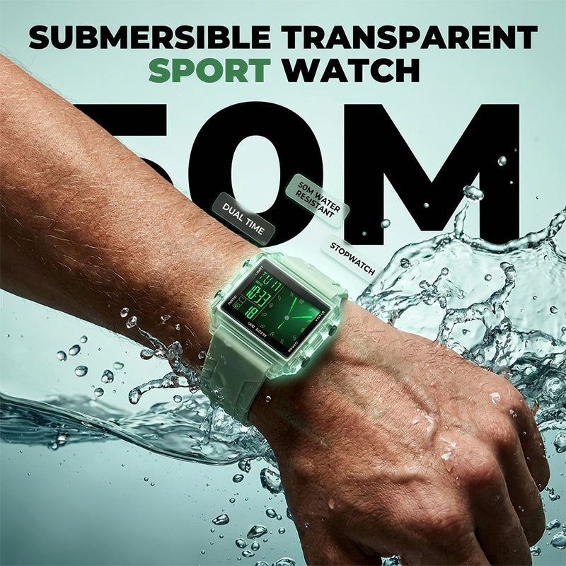 ⏳Time-Limited Special⏰Waterproof Transparent Digital Watch – 50M Rating, Luminous Display, Hybrid Time ✨