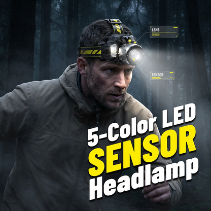 🔦 5-Color LED Sensor Headlamp: UV, White, Yellow, Blue, Red, Motion Sensor, 5 Light Modes