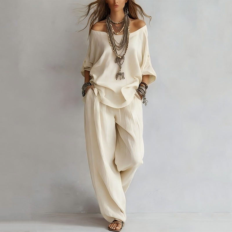 Women’s Off-Shoulder Top & Wide-Leg Pants 2-Piece Set