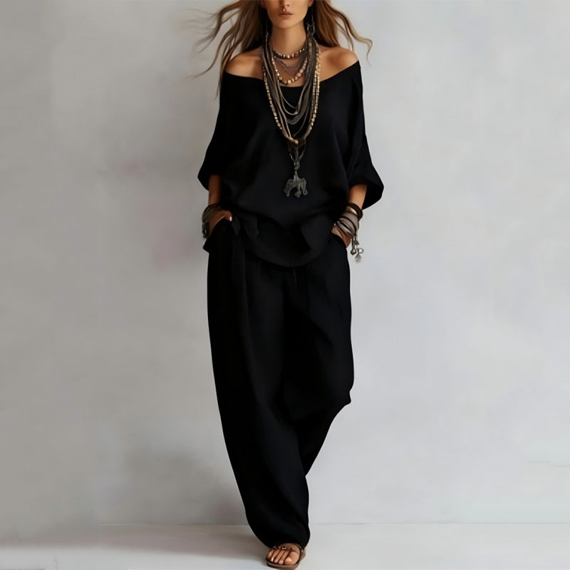 Women’s Off-Shoulder Top & Wide-Leg Pants 2-Piece Set