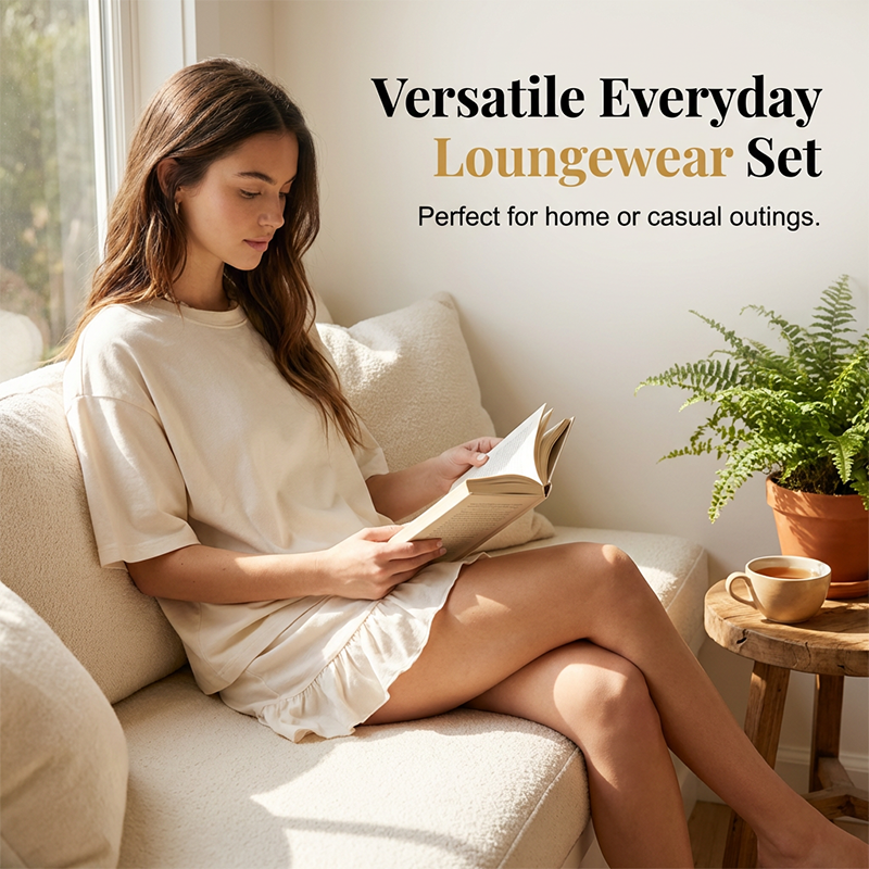 Women's Oversized T-Shirt & Ruffle Skirt 2-Piece Set 🌸 | Breathable Summer Lounge Outfit ☀️ | Soft Fabric, Relaxed Fit 💕 | S-2XL