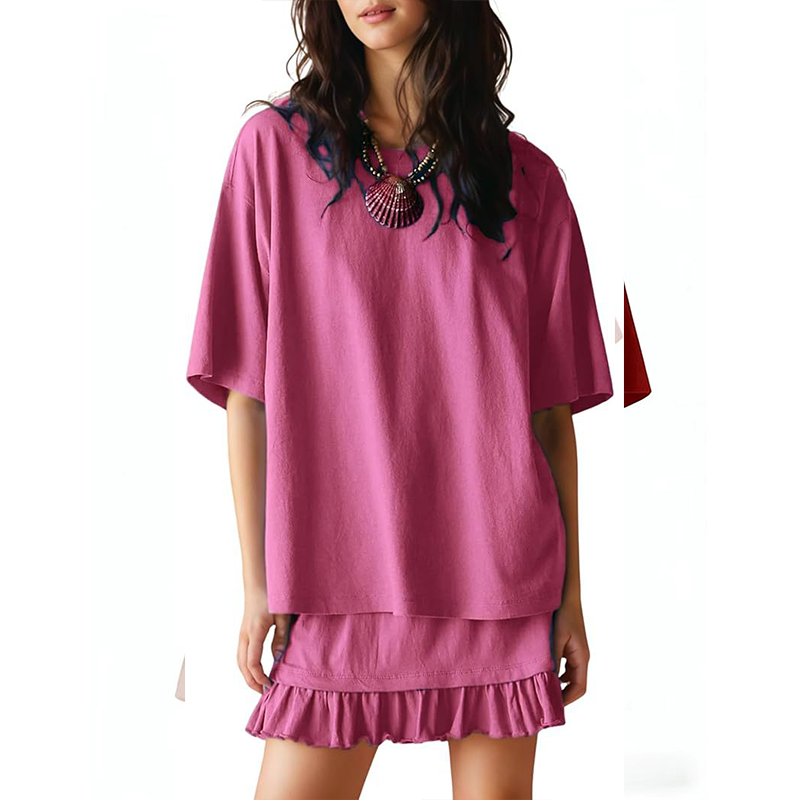 Women's Oversized T-Shirt & Ruffle Skirt 2-Piece Set 🌸 | Breathable Summer Lounge Outfit ☀️ | Soft Fabric, Relaxed Fit 💕 | S-2XL