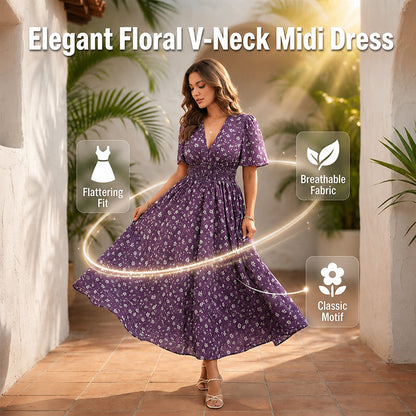 Women's Elegant Floral V-Neck Dress
