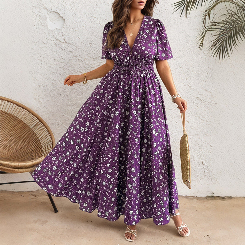 Women's Elegant Floral V-Neck Dress