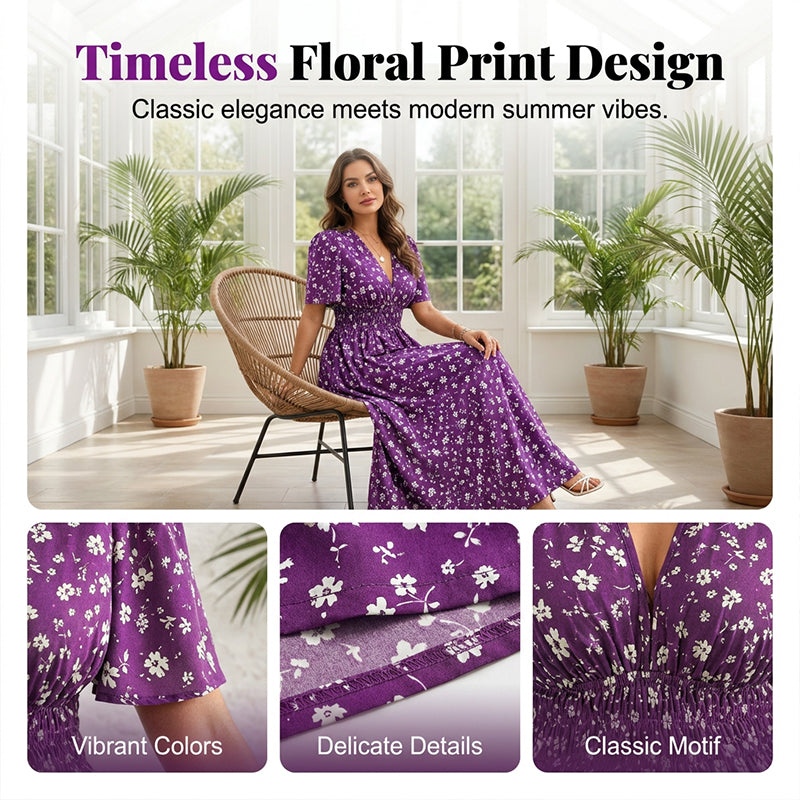 Women's Elegant Floral V-Neck Dress