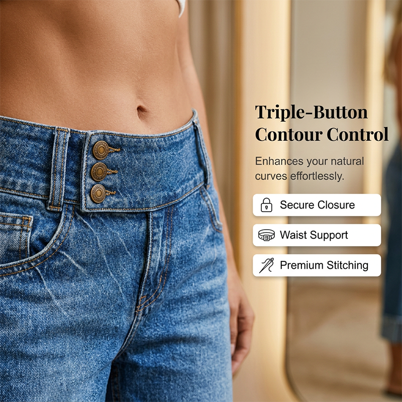 👖New Arrival💙Women Wide Leg Cropped Jeans Button High Waist Denim Pants