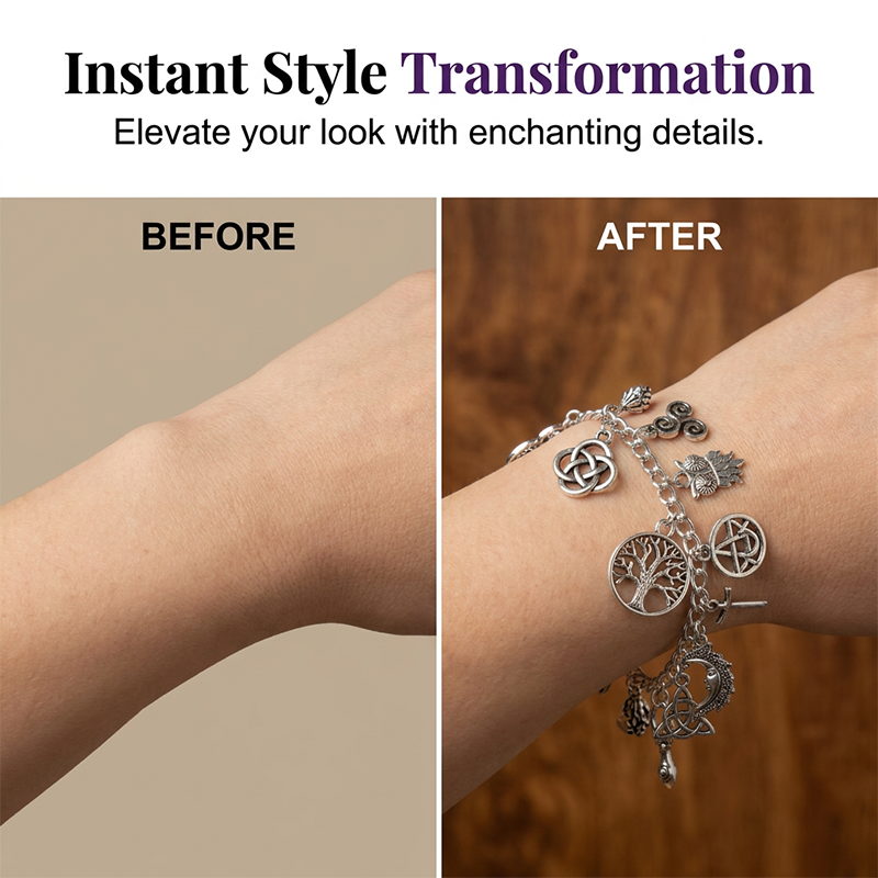 📿  50% OFF! ✨ Vintage Pagan Charm Bracelet – Spiritual Symbols, Antique Silver, Bohemian Style 🌙