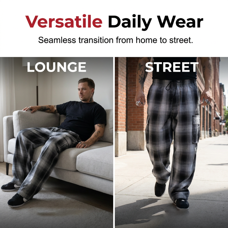Men's Retro Plaid Loose Fit Cargo Pants