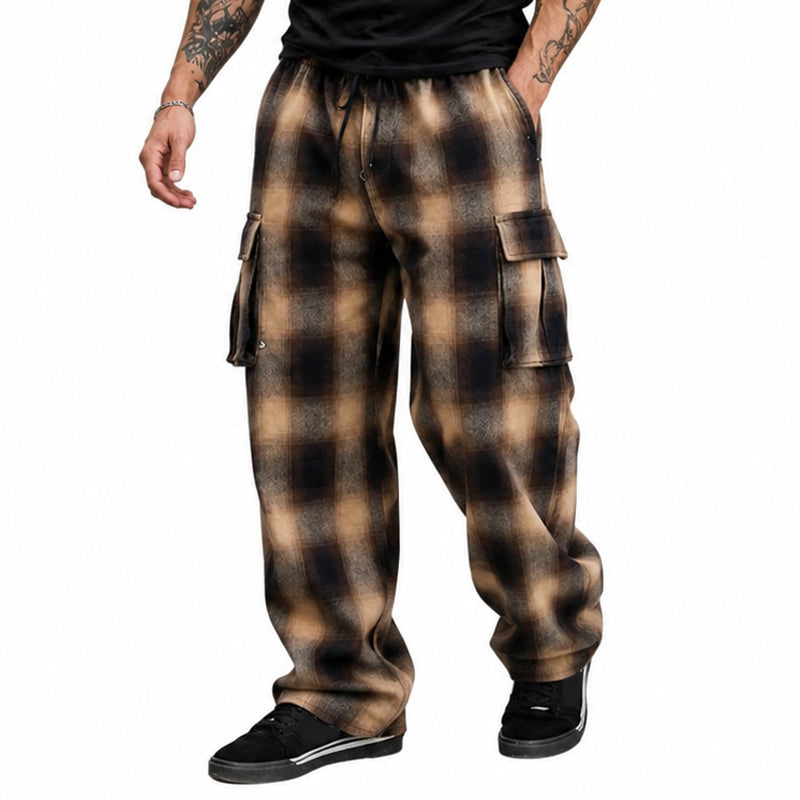 Men's Retro Plaid Loose Fit Cargo Pants