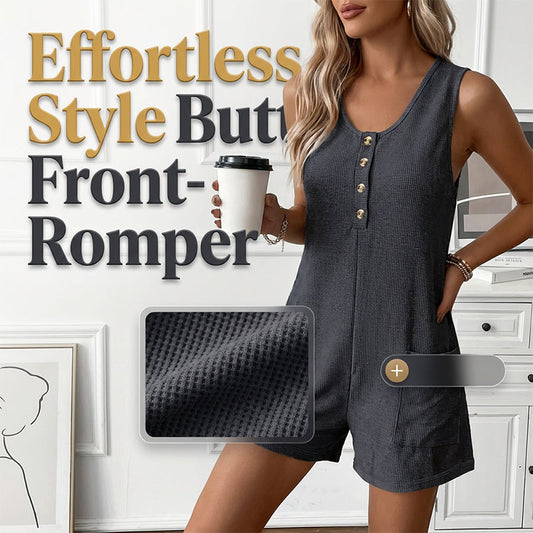 👗 LIMITED-TIME 50% OFF! ✨ Women's Sleeveless Button-Front Romper – Waffle Knit, Scoop Neck, Side Pockets 🌿