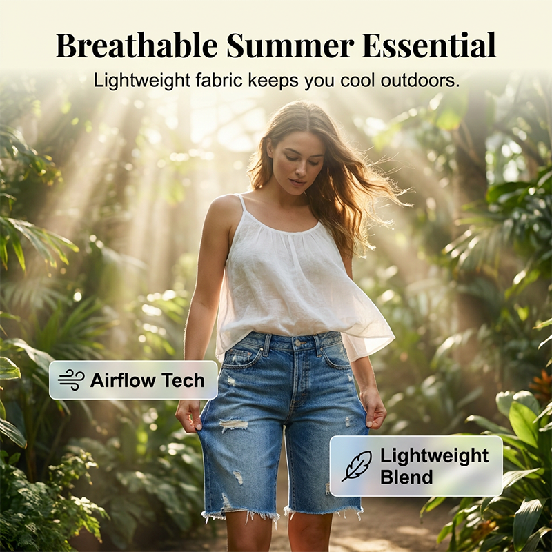 👖 LIMITED-TIME 50% OFF! ✨ Women's Casual Distressed Denim Bermuda Shorts – 4-Way Stretch, Raw Hem, Vintage Vibes 🌿