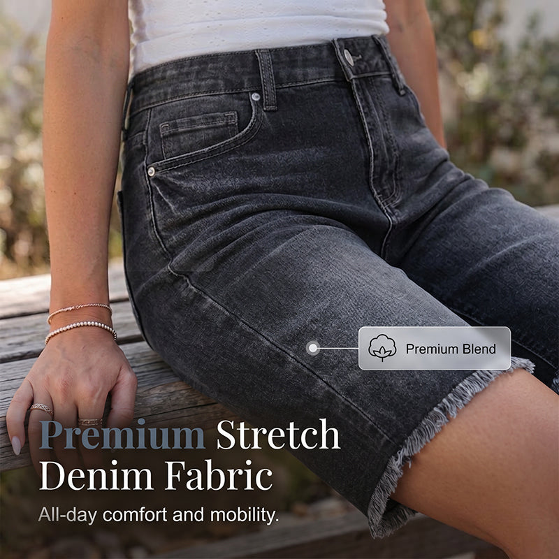 ⏳Time-Limited Special⏰Women’s Casual High Waisted Fringed Denim Shorts – Flattering High-Rise, Slimming Fit, Raw Fringe Hem – Accentuates Your Waist and Elongates Your Legs for a Chic Summer Look 🦵